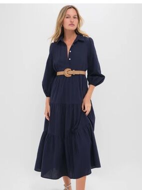 Tuckernuck Navy Collared Tiered Maxi Dress